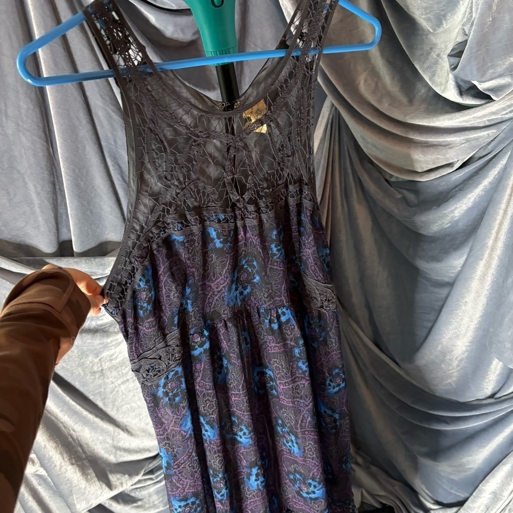 Free People Black and Blue Maxi Dress with Crochet Bodice